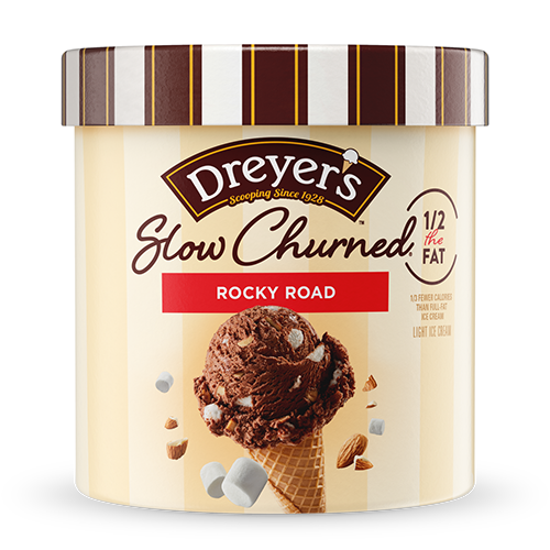 Carton of Dreyer's slow-churned rocky road ice cream