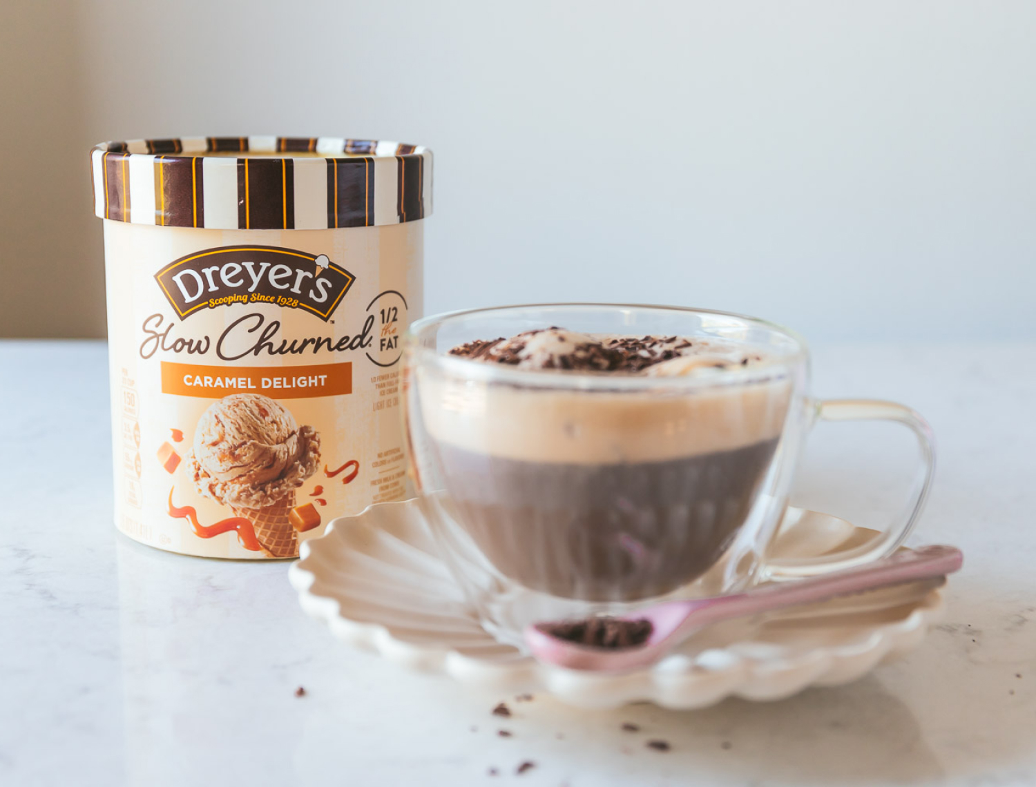 Mocha topped with Dreyer's slow-churned caramel ice cream