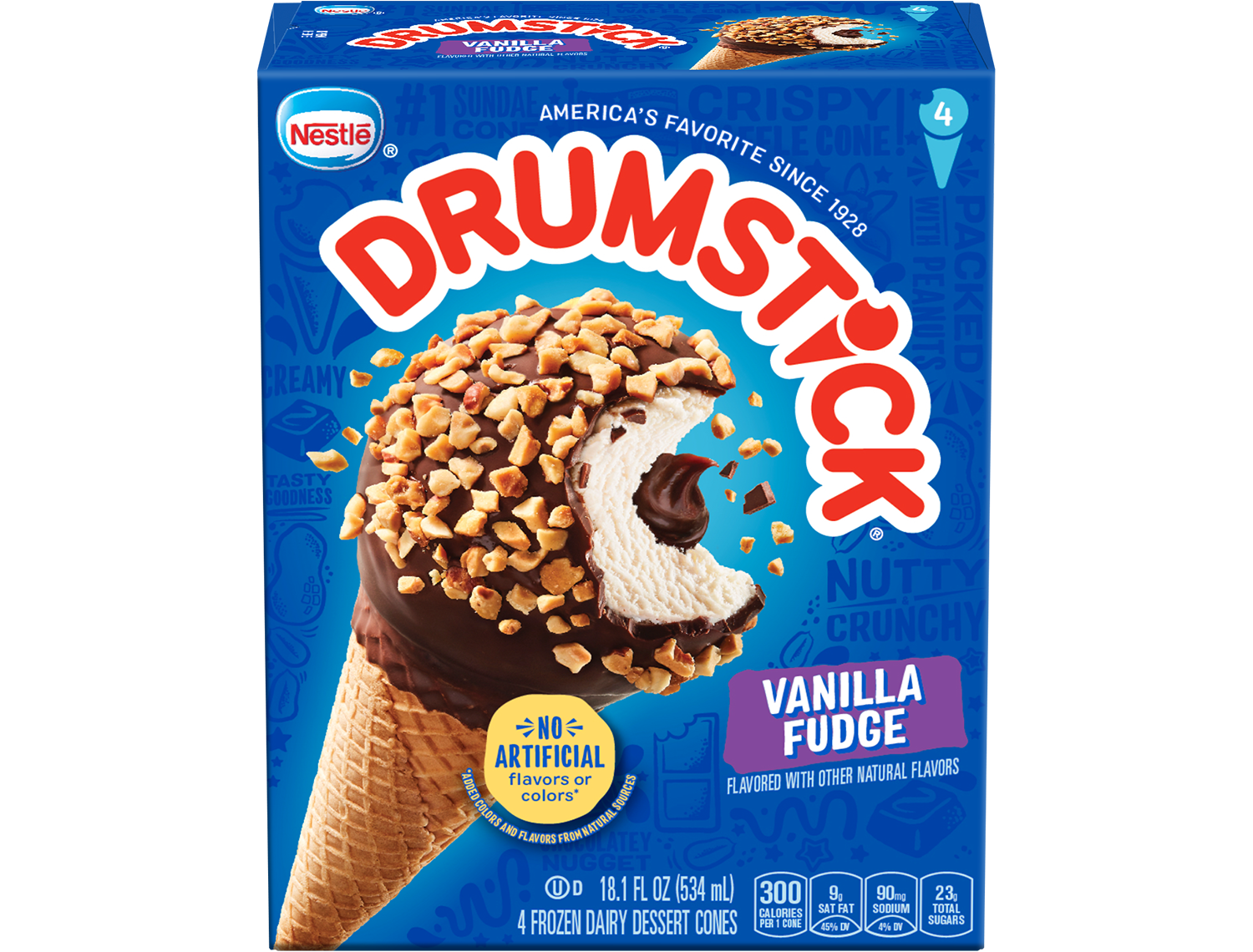 Carton of Drumstick vanilla fudge cones