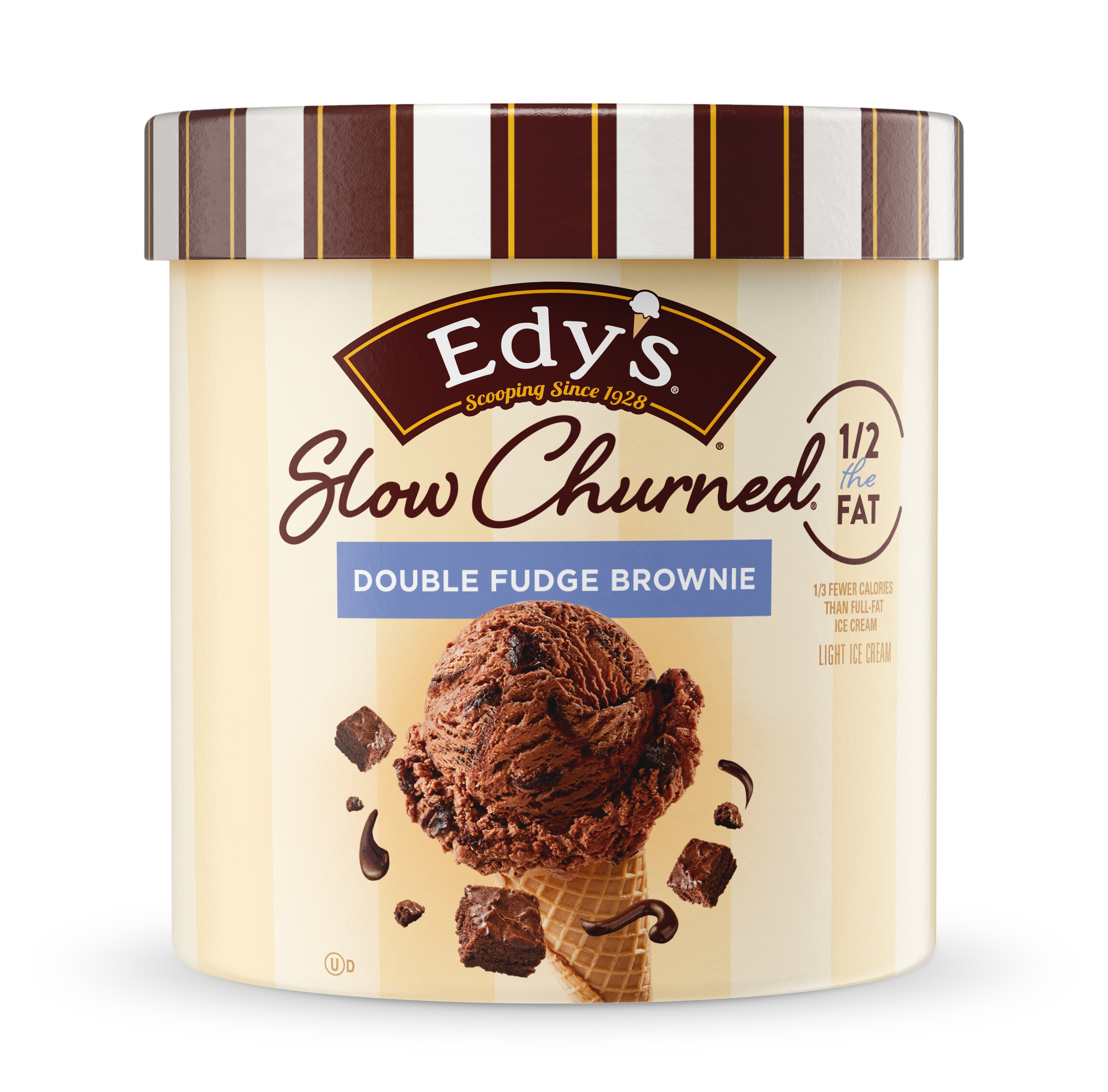 Carton of Edy's slow-churned double fudge brownie ice cream