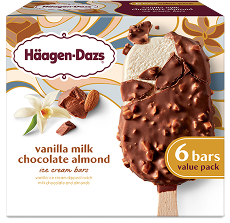 Box of Haagen-Dazs vanilla milk chocolate almond ice cream bars value pack