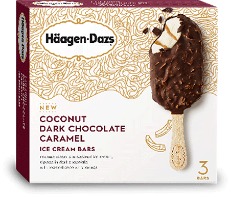 Box of Haagen-Dazs coconut dark chocolate caramel ice cream bars