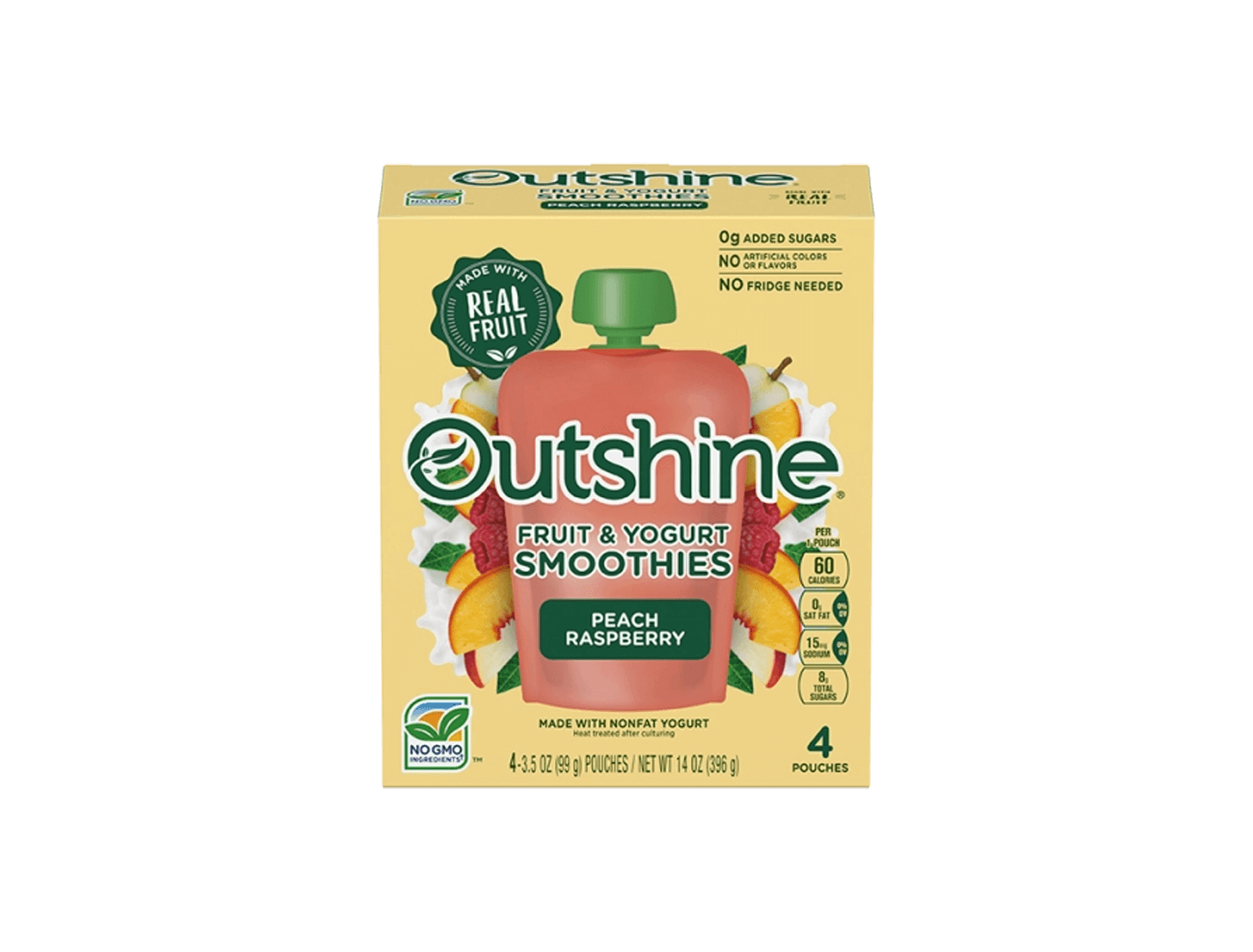 package of Outshine peach raspberry smoothies