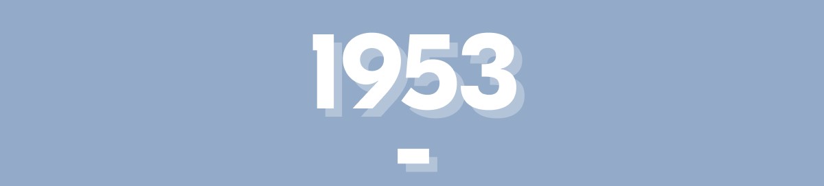 The year 1953 on a blue background banner