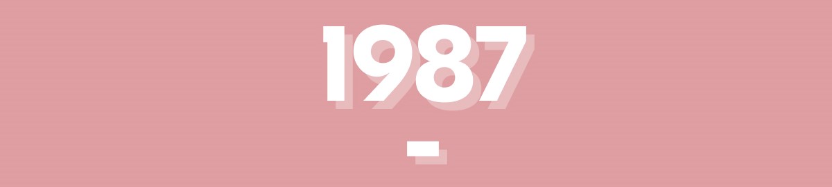 The year 1987 on a pink background