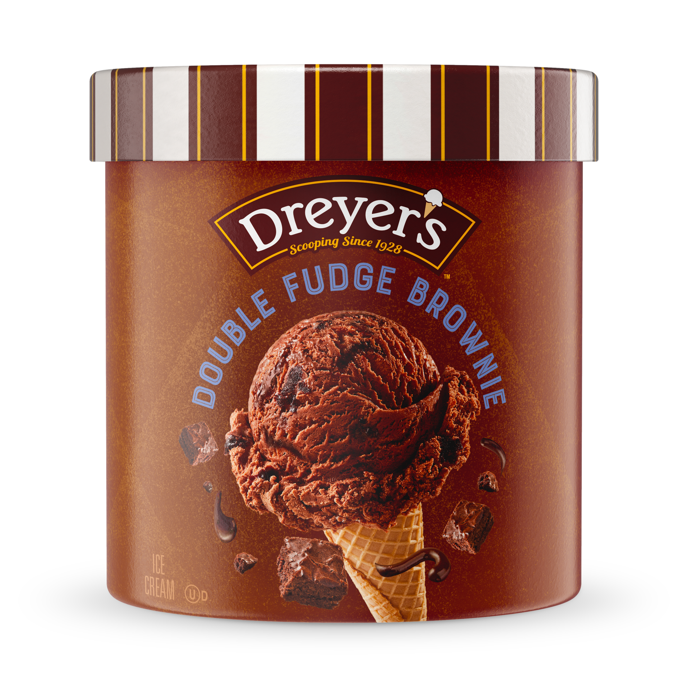 Carton of Dreyer's double fudge brownie ice cream