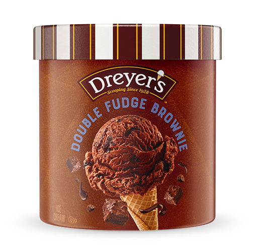 Carton of Dreyer's double fudge brownie ice cream