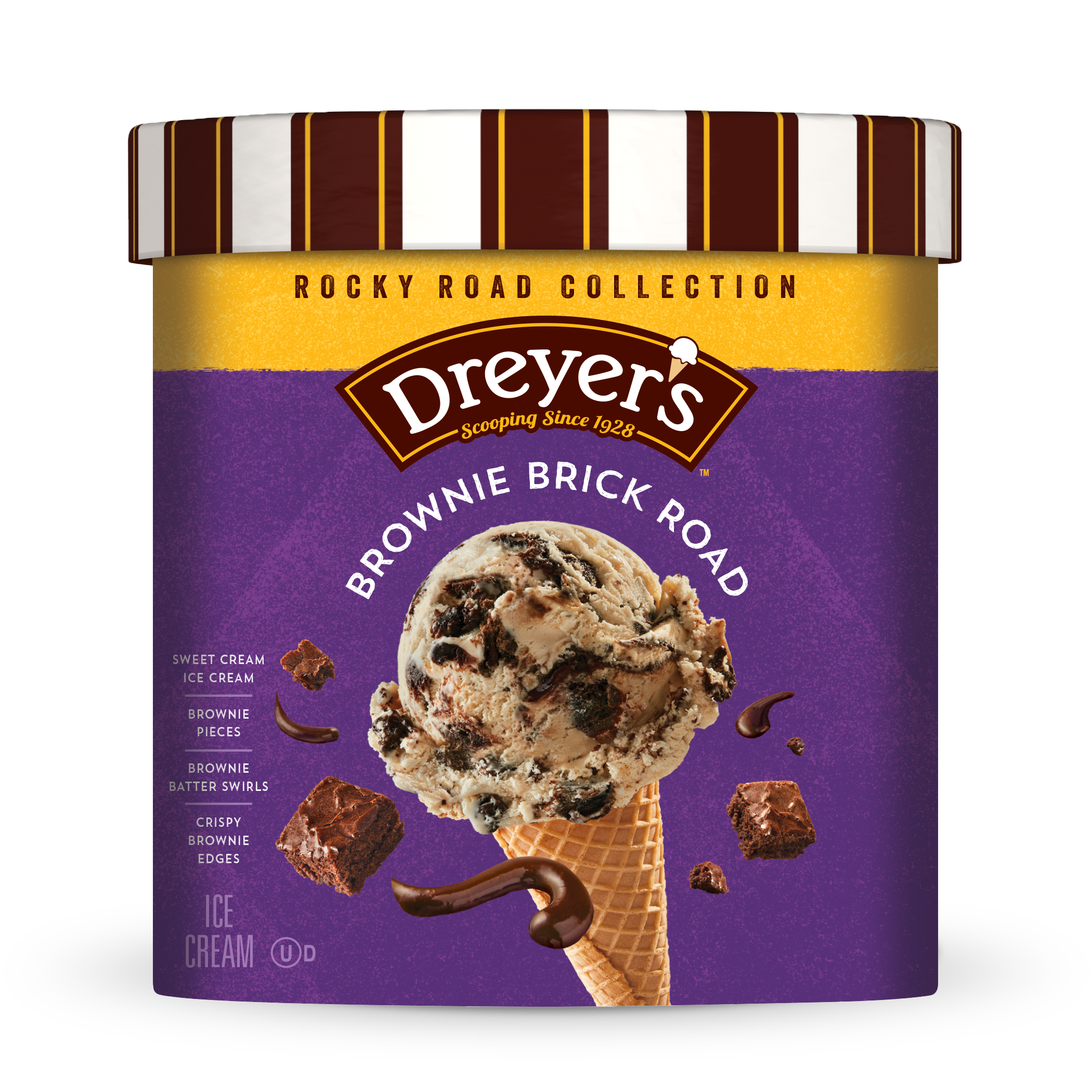 Carton of Dreyer's brownie brick road ice cream