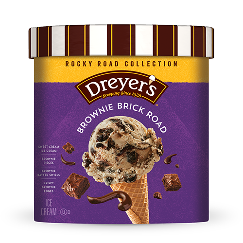 Carton of Dreyer's brownie brick road ice cream