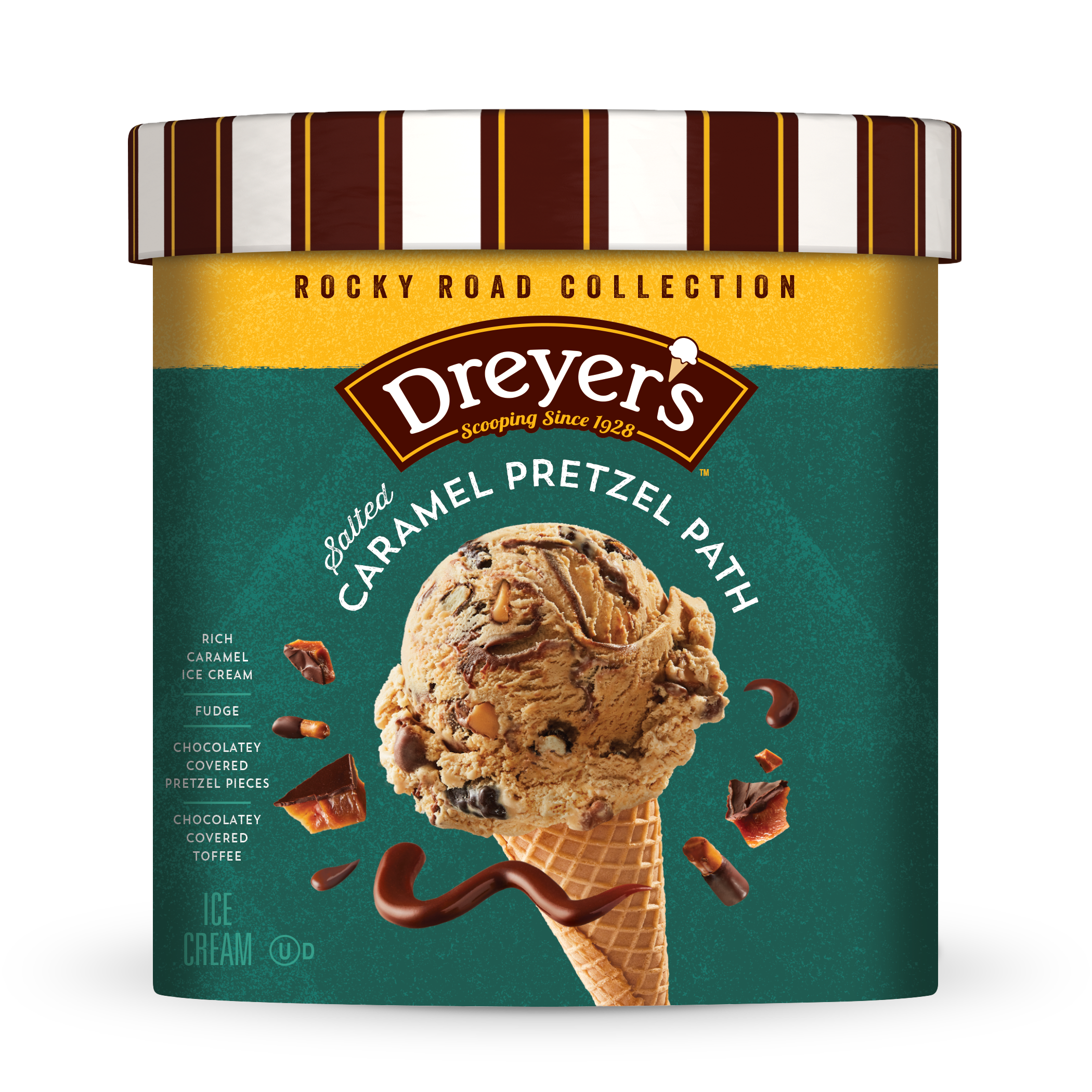 Carton of Dreyer's caramel pretzel ice cream