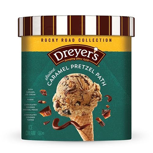 Carton of Dreyer's caramel pretzel ice cream