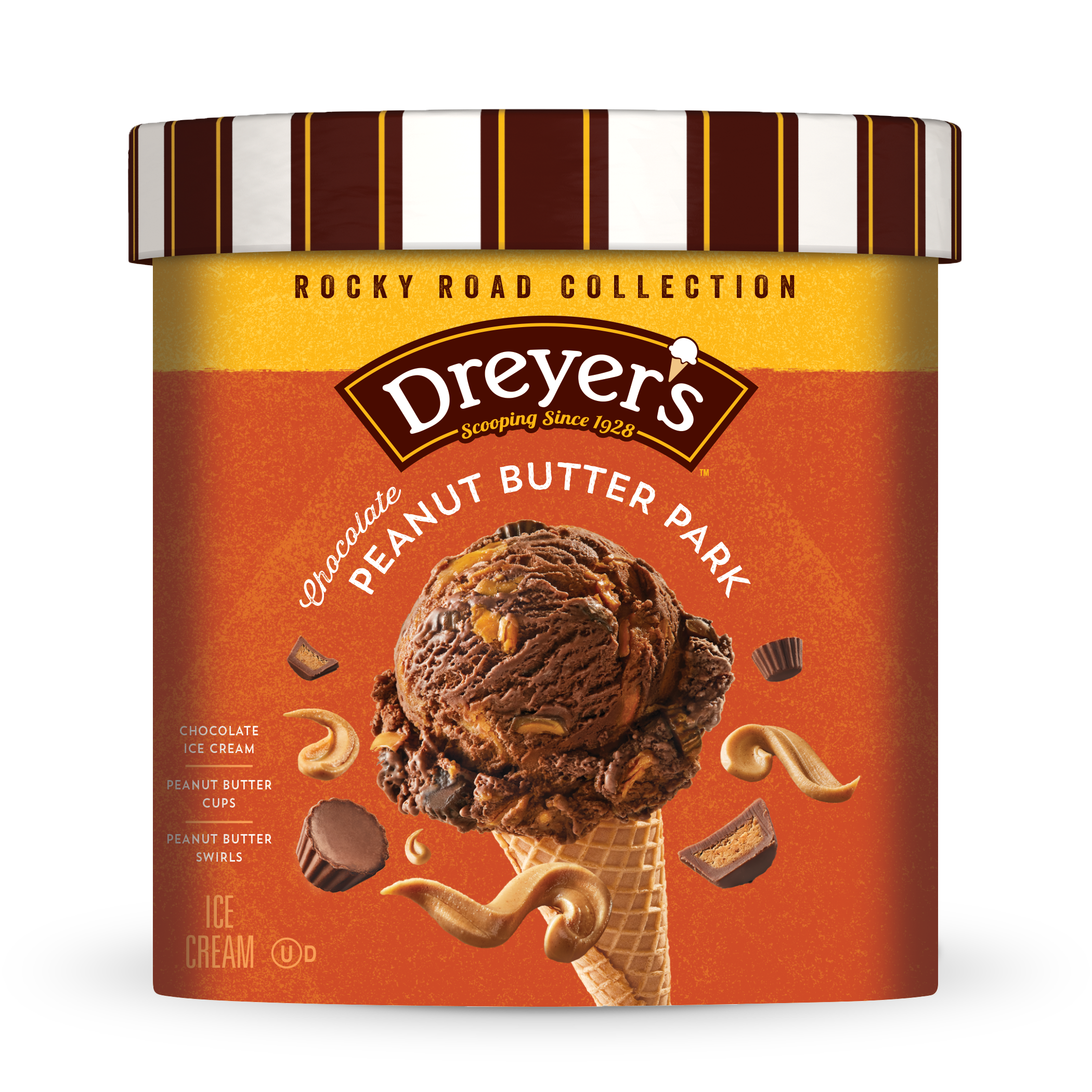 Carton of Dreyer's chocolate peanut butter bark ice cream