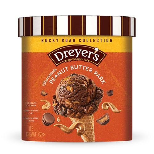 Carton of Dreyer's chocolate peanut butter bark ice cream