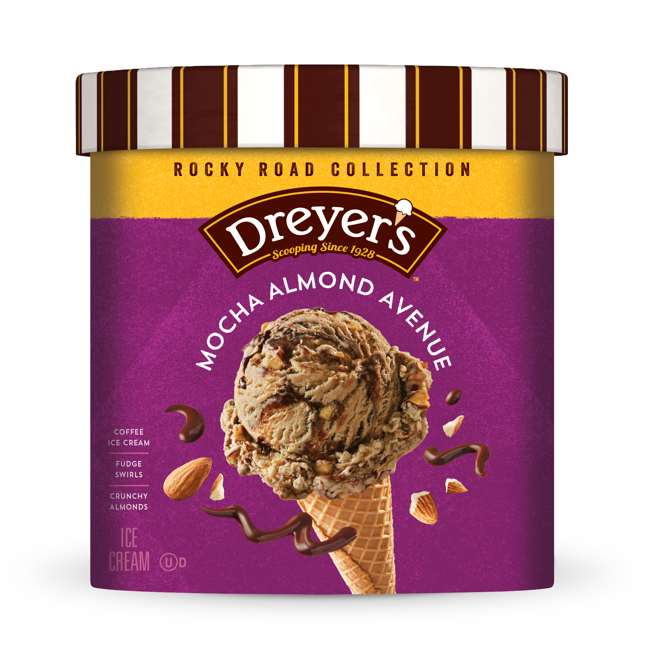 Photo a carton of Dreyer's Mocha Almond ice cream in retail packaging.