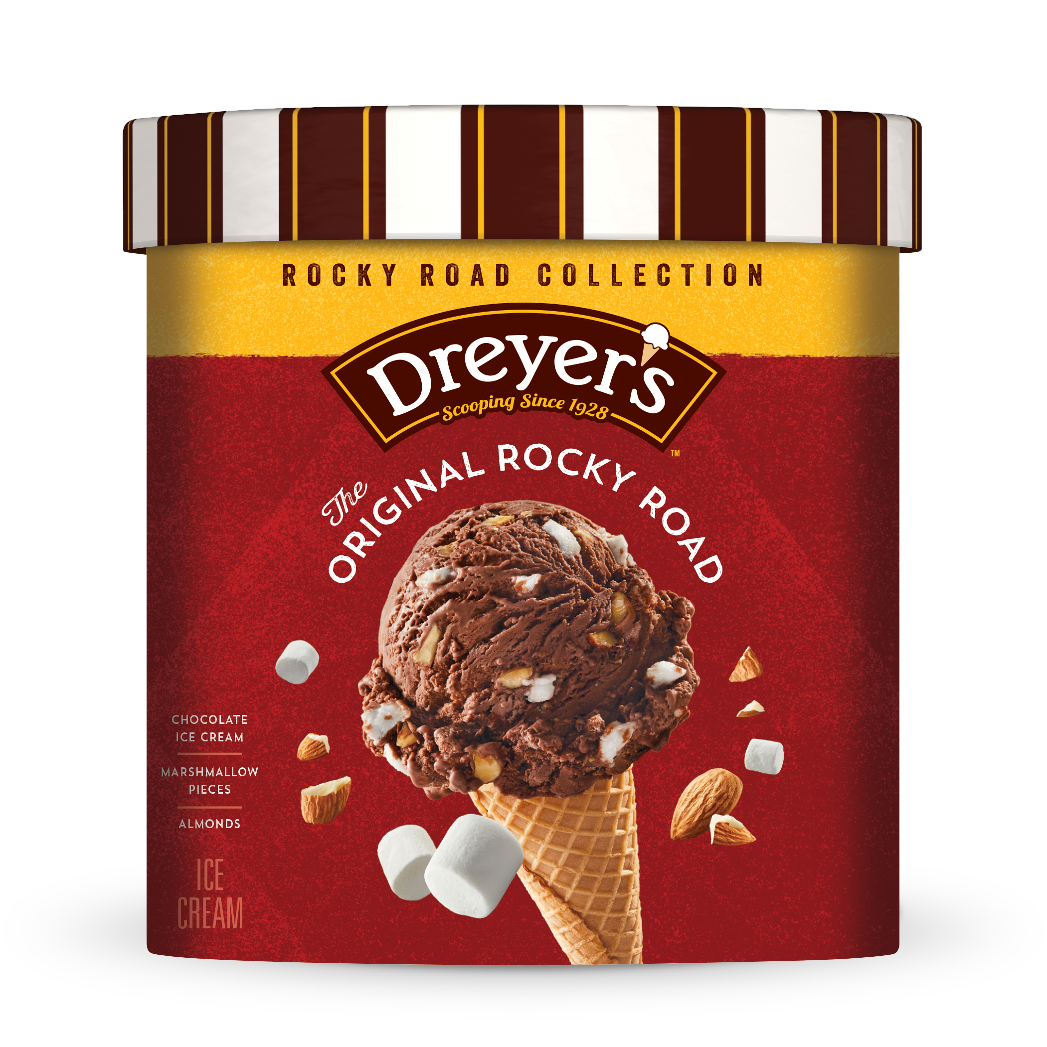 Carton of Dreyer's original rocky road ice cream