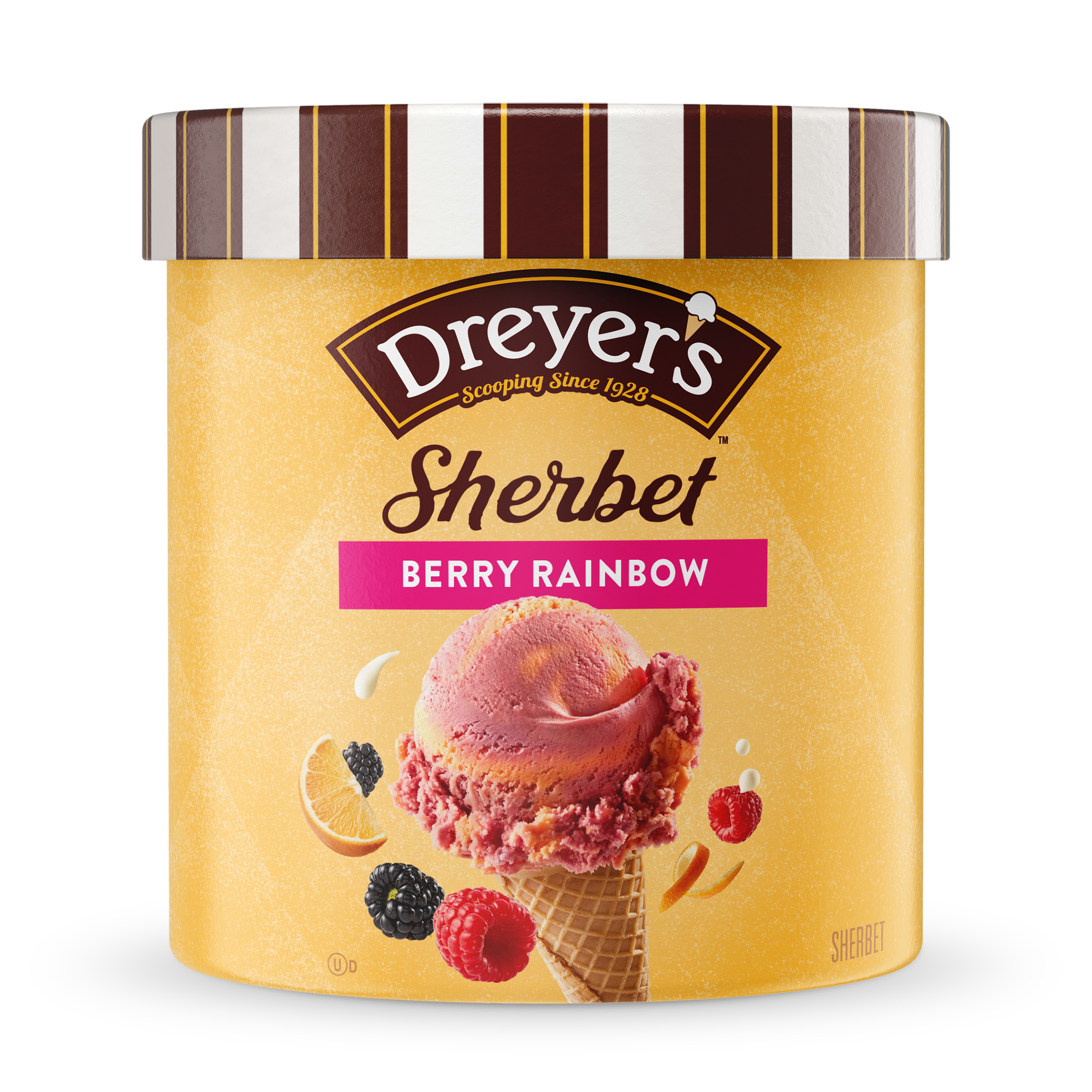 Carton of Dreyer's berry rainbow sherbet