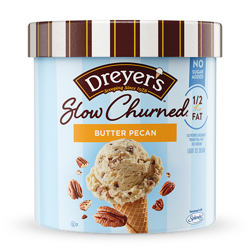 Carton of Dreyer's no sugar added butter pecan ice cream