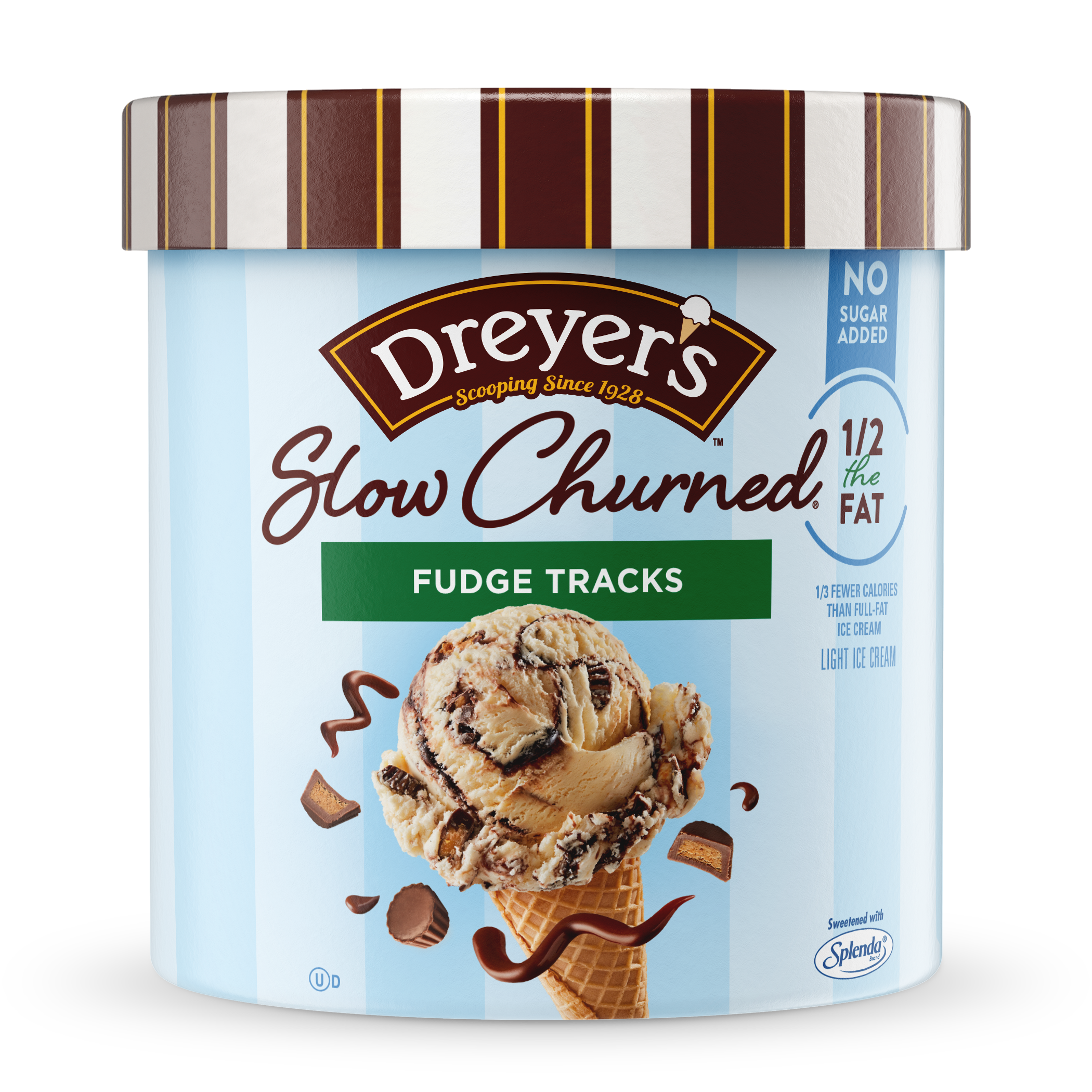 Carton of Dreyer's slow-churned fudge tracks ice cream