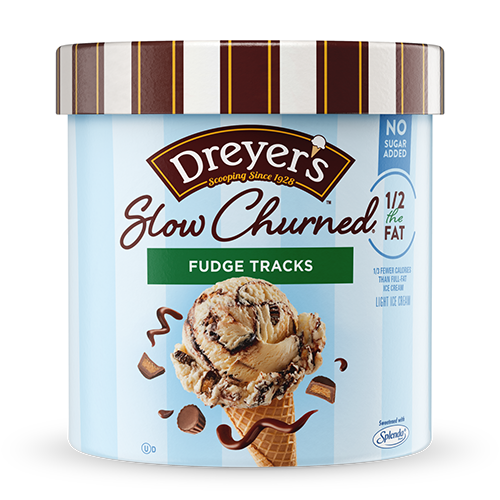 Carton of Dreyer's slow-churned fudge tracks ice cream