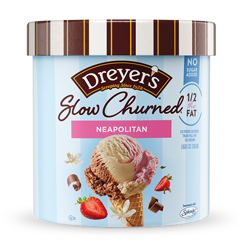 Carton of Dreyer's no sugar added Neapolitan ice cream