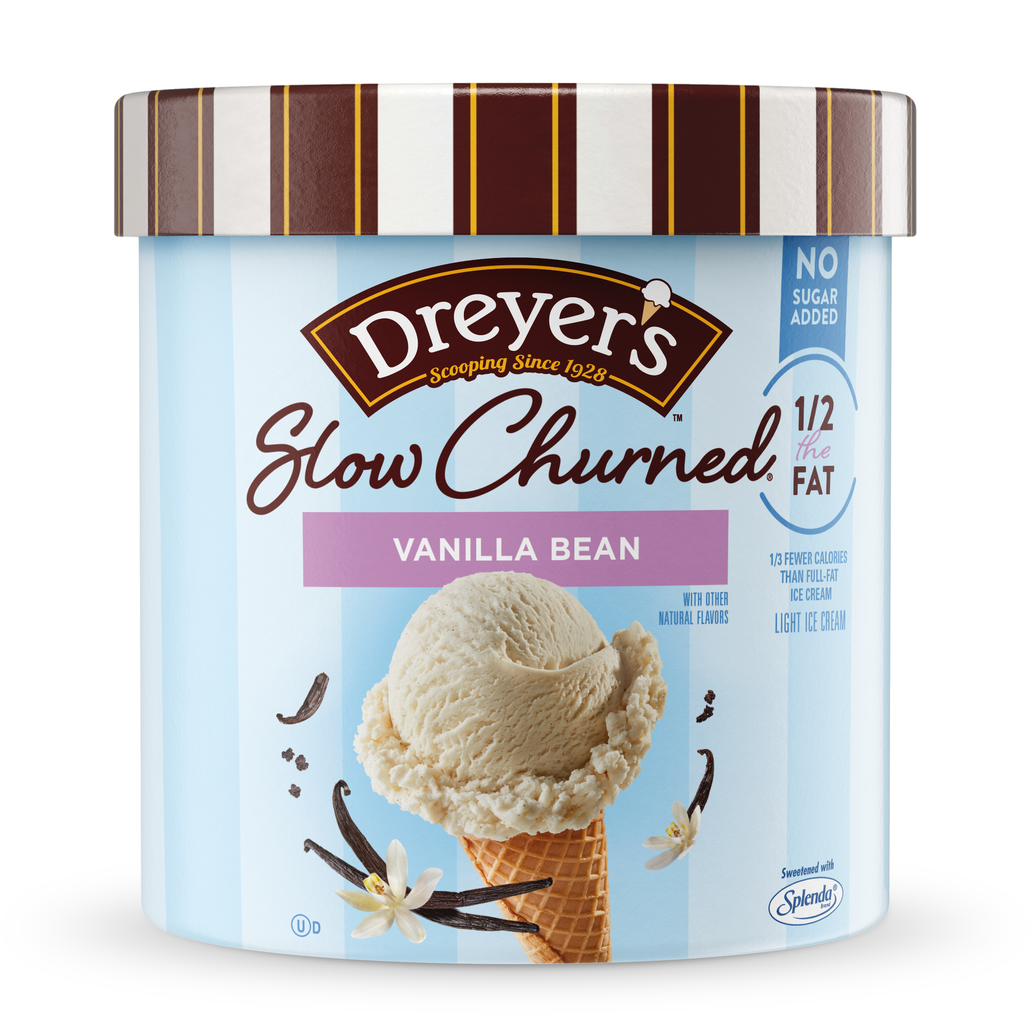 Carton of Dreyer's no sugar added vanilla bean ice cream