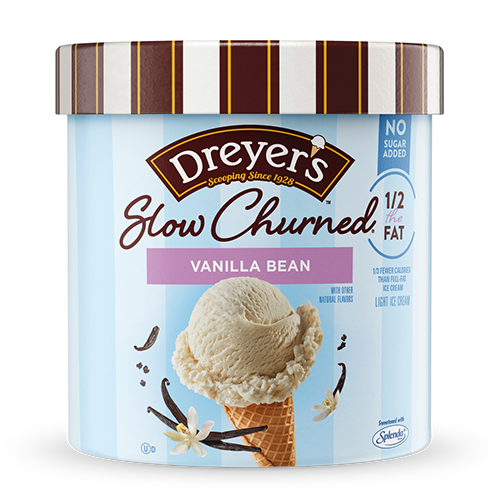 Carton of Dreyer's no sugar added vanilla bean ice cream