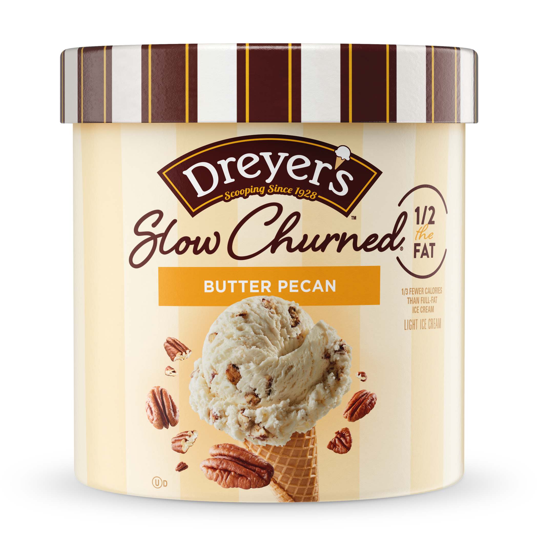 Carton of Dreyer's slow-churned butter pecan ice cream