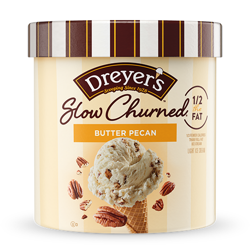 Carton of Dreyer's slow-churned butter pecan ice cream