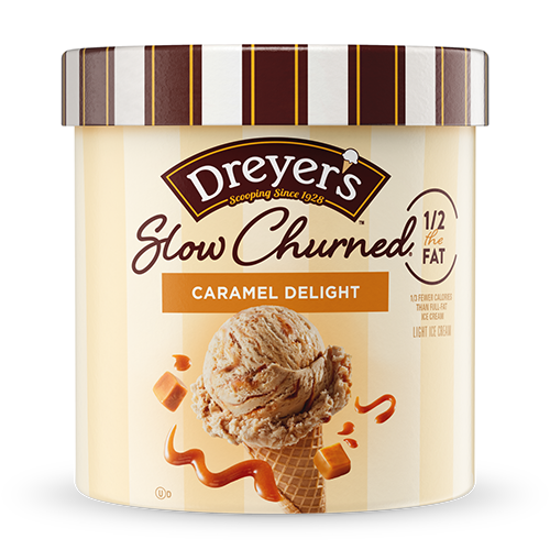 Carton of Dreyer's slow churned caramel delight ice cream