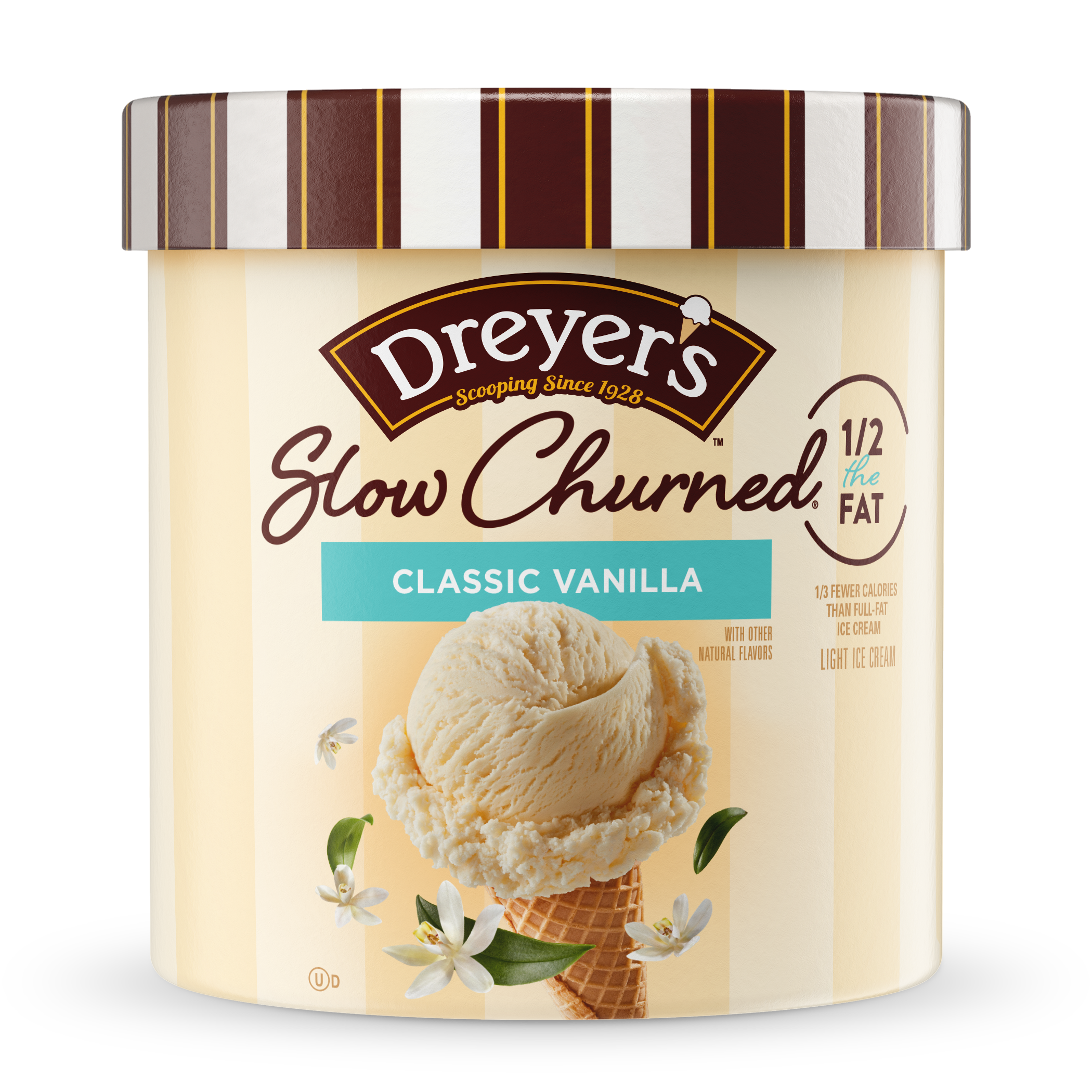 Carton of Dreyer's slow-churned classic vanilla ice cream