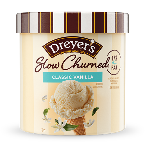Carton of Dreyer's slow-churned classic vanilla ice cream