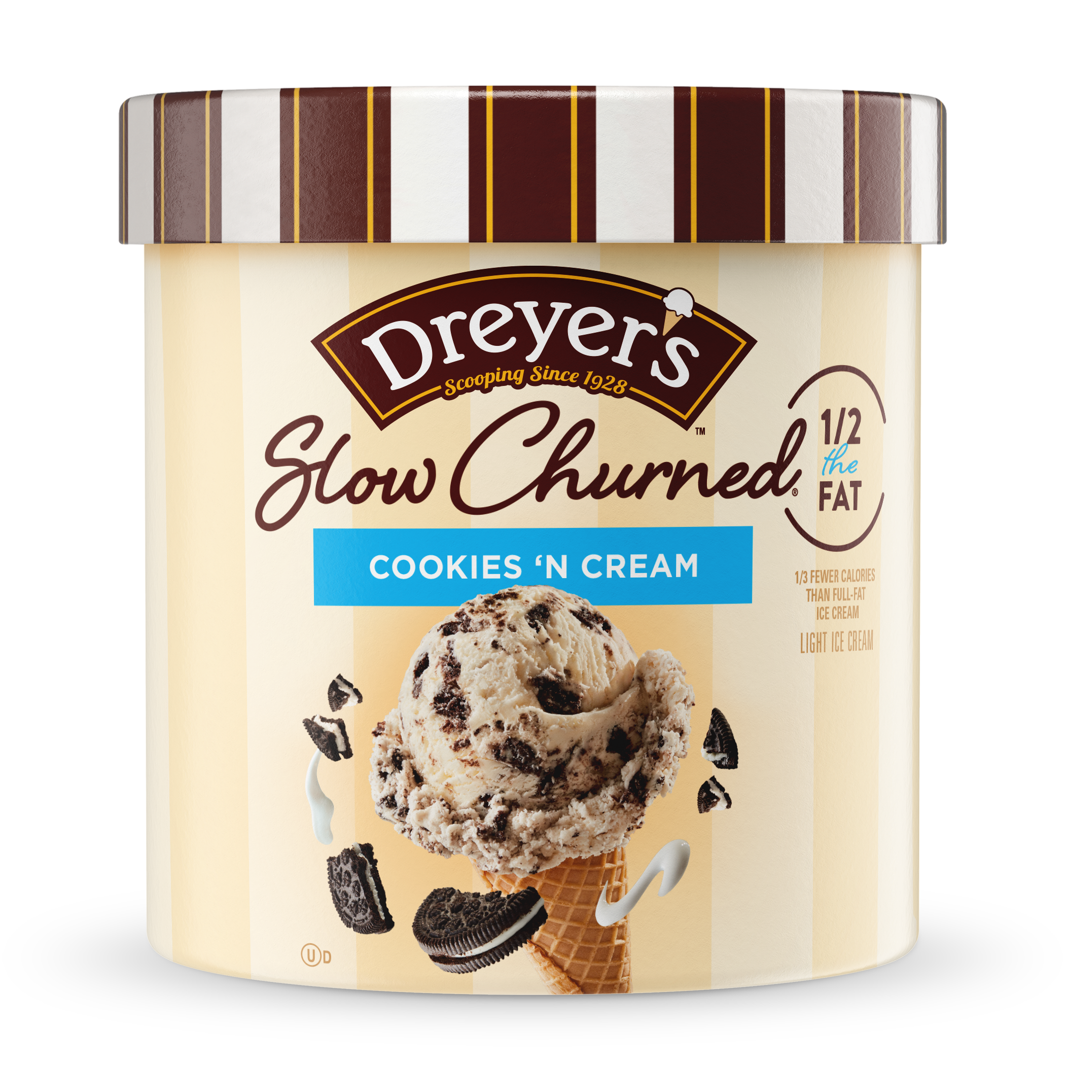 Carton of Dreyer's slow-churned cookies 'n cream ice cream