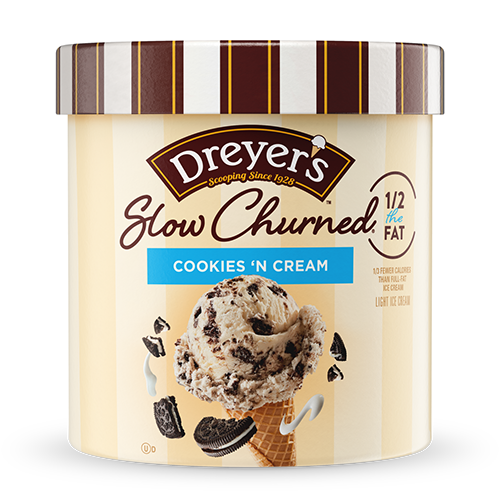 Carton of Dreyer's slow-churned cookies 'n cream ice cream