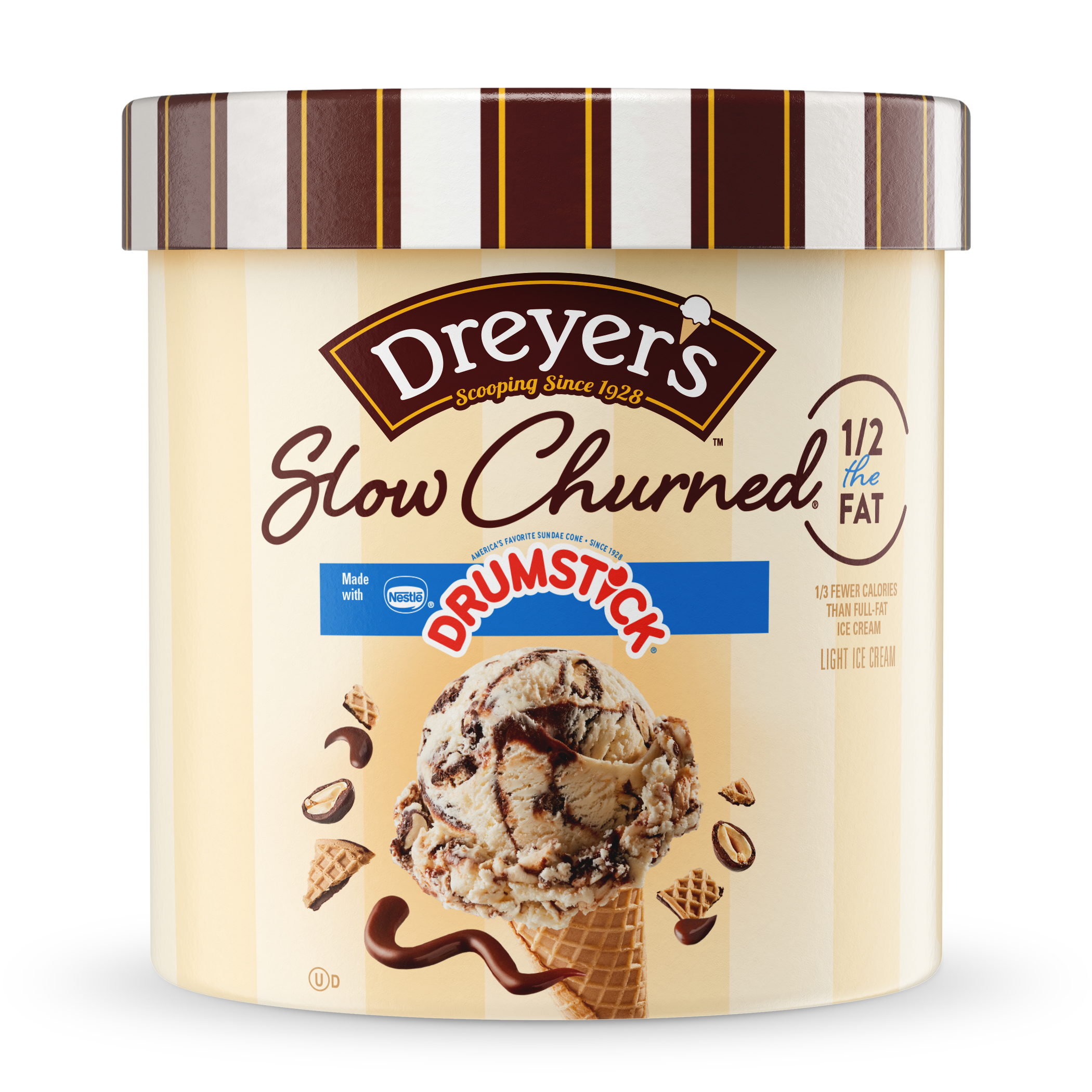 Carton of Dreyer's slow-churned Drumstick ice cream