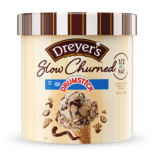 Carton of Dreyer's slow-churned Drumstick ice cream