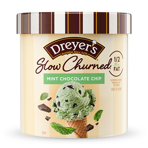 Carton of Dreyer's slow-churned mint chocolate chip ice cream