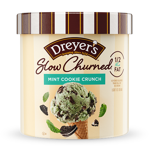 Carton of Dreyer's slow-churned mint cookie crunch ice cream