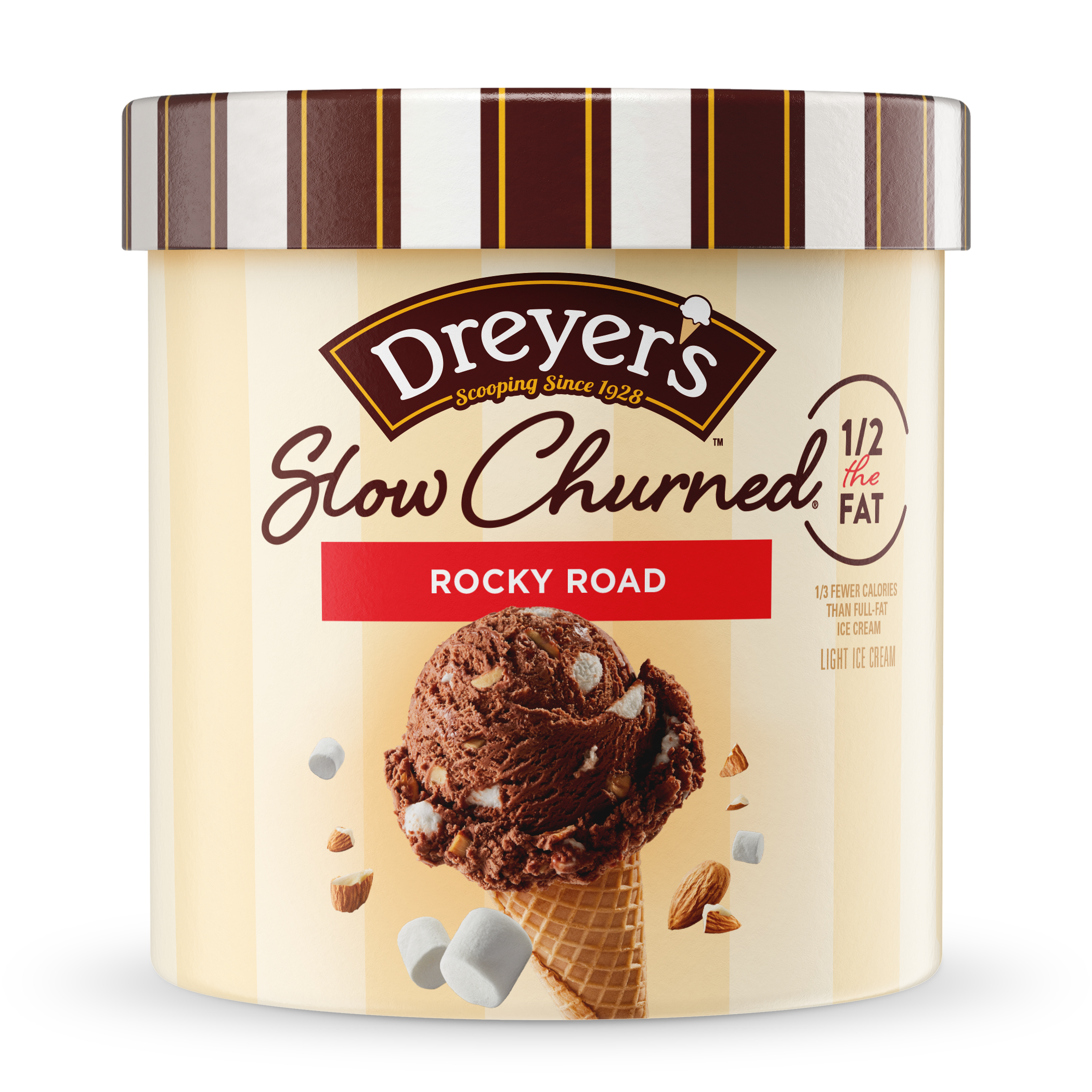 Carton of Dreyer's slow-churned rocky road ice cream