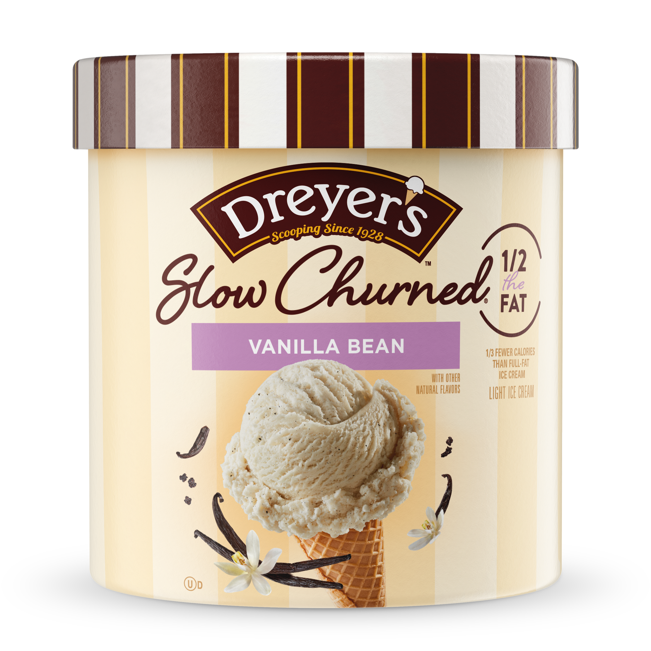 Carton of Dreyer's slow-churned vanilla bean ice cream