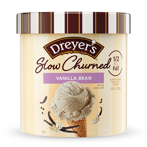 Carton of Dreyer's slow-churned vanilla bean ice cream