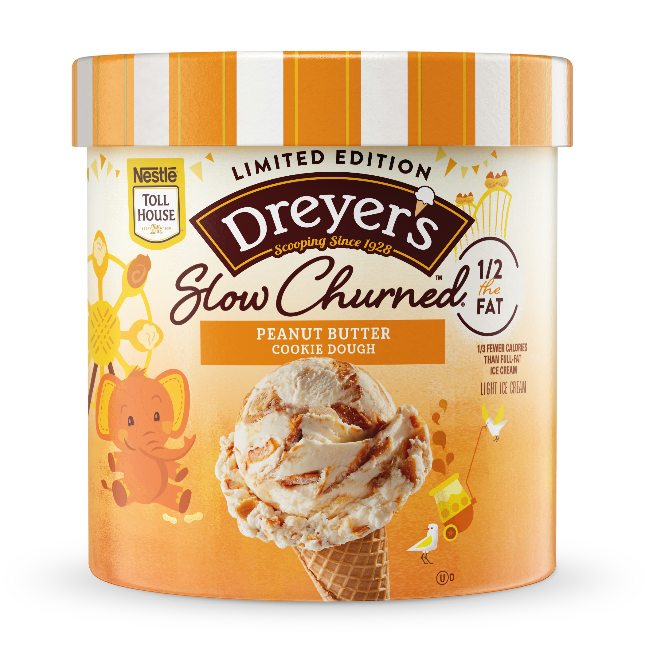 Carton of Dreyer's slow-churned peanut butter cookie dough ice cream
