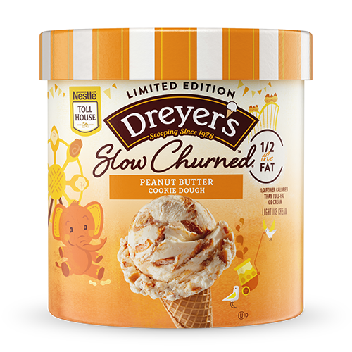 Carton of Dreyer's slow-churned peanut butter cookie dough ice cream