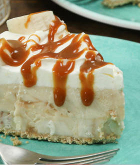 Slice of Dreyer's banana caramel ice cream pie