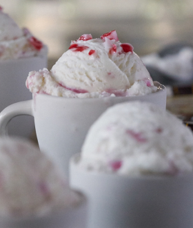 Dreyer's holiday peppermint ice cream in mug