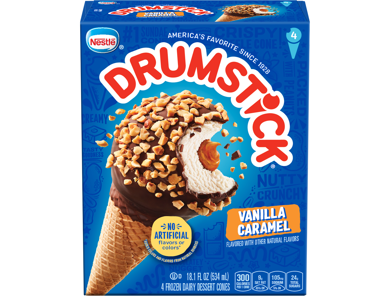 Carton of Drumstick vanilla caramel cones