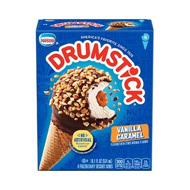 Carton of Drumstick vanilla caramel cones