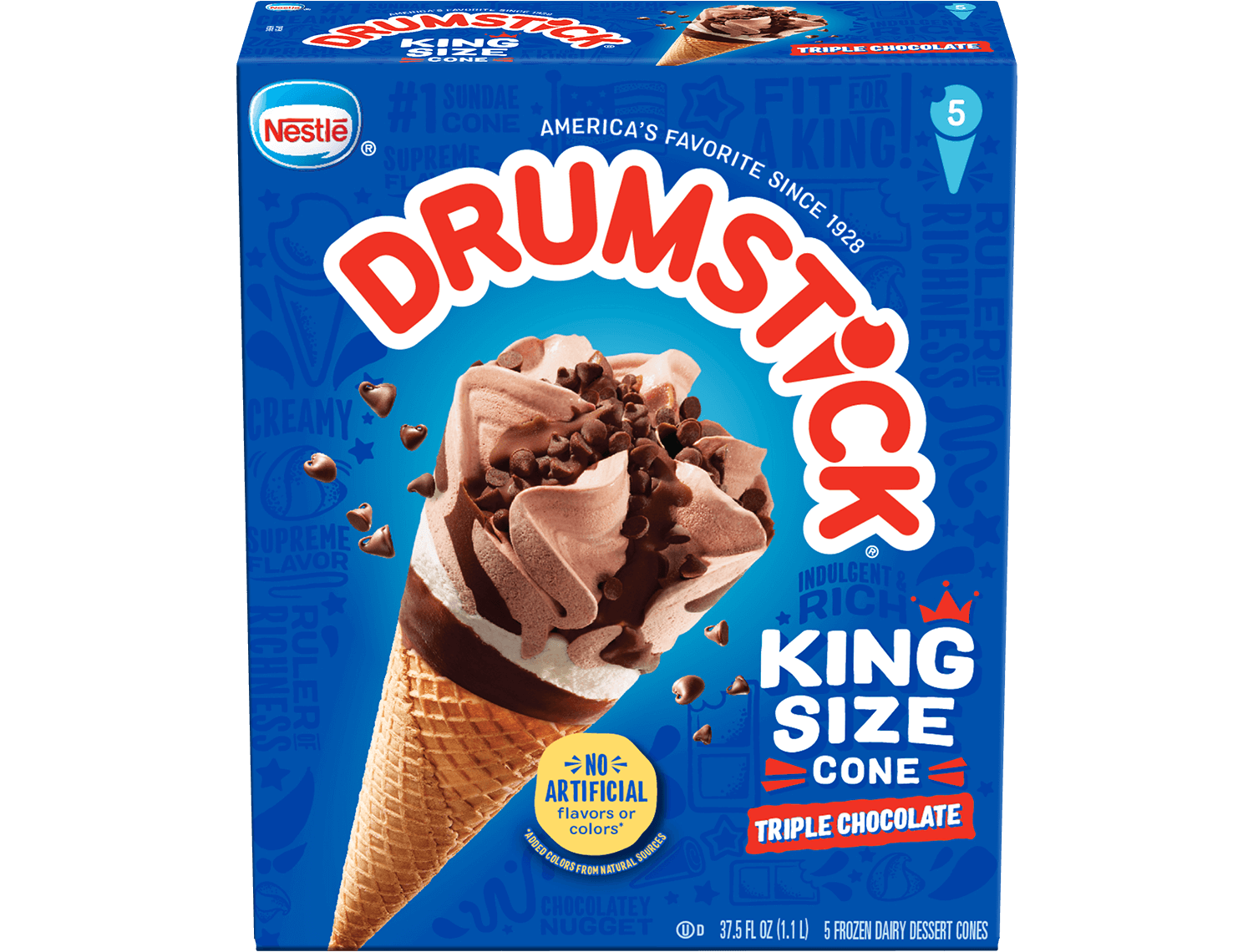 Box of Drumstick 5 King Size Cones Triple Chocolate