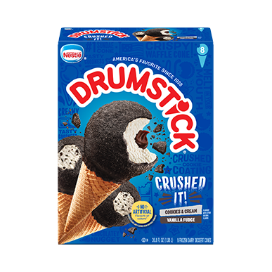 Carton of Drumstick crushed it cones