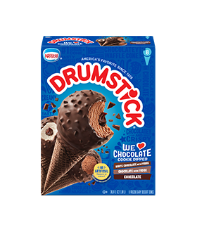 A box of 8 Drumstick We love Chocolate Cookie Dipped Chocolate cones
