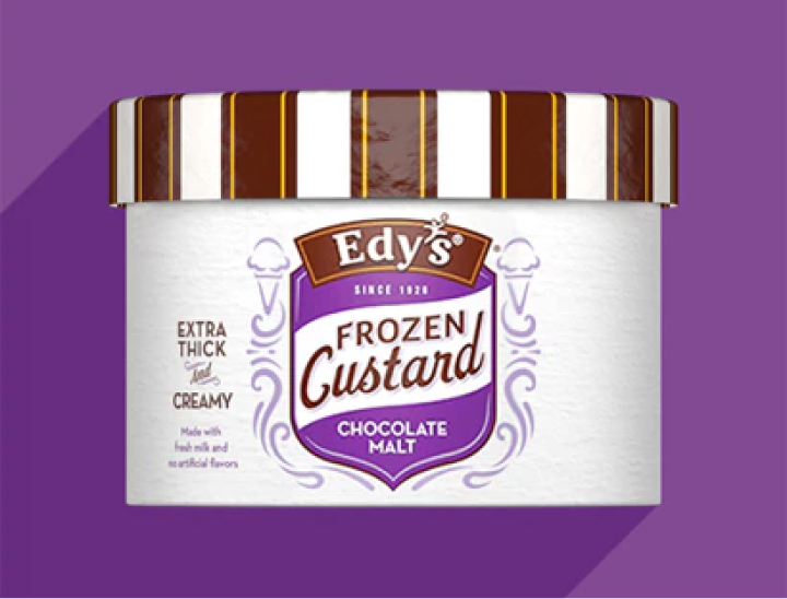 Carton of Edy's Chocolate Malt Frozen Custard